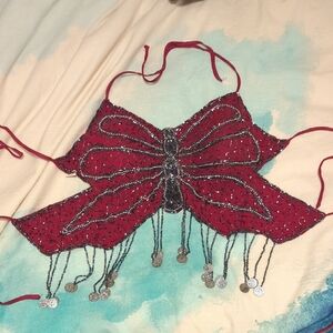 Red Beaded Butterfly Top